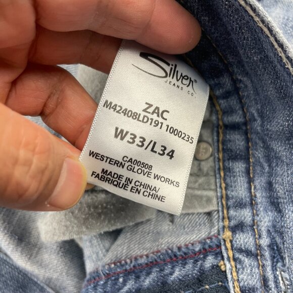 Silver Jeans Zac Men Size W33 / L34 Denim Pants Washed Blue Straight Leg Casual - Picture 4 of 16